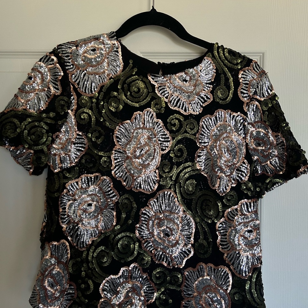 Endless Rose Black and Silver Sequin Floral Blouse